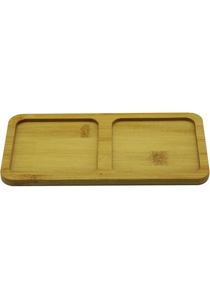 Dikdörtgen - 2 Bölmeli - 10X19.5CM Ahşap Bambu Yağdanlık Altlık (4887)