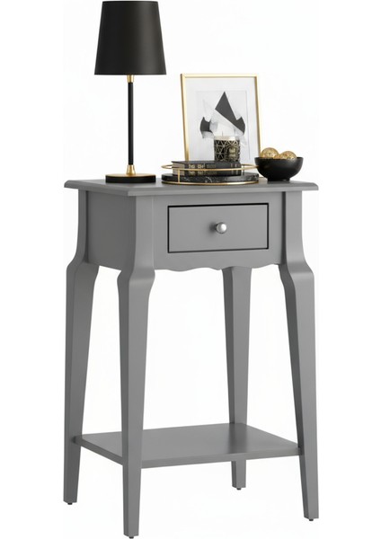 Masif Konik Gri Raflı Yan Sehpa - Saksılık modelleri