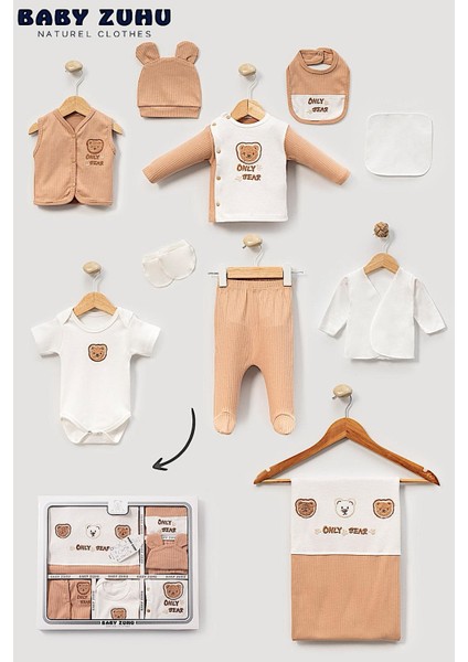 Erkek Bebek 0-3 Ay Organik Pamuk Only Bear Nakışlı 10 Lu Premium Set