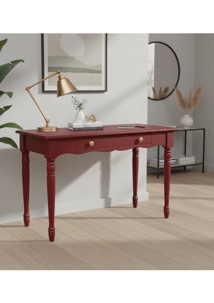 110 cm Masif Kırmızı Tornalı Çalışma Masası