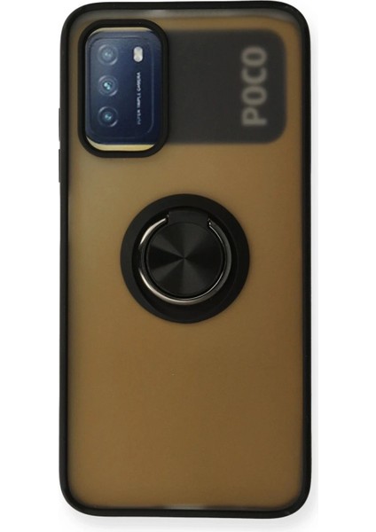 Xiaomi Redmi 9t Kılıf Montreal Yüzüklü Silikon Kapak - Siyah (K95)