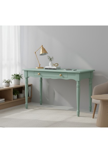 110 cm Masif Su Yeşili Tornalı Çalışma Masası