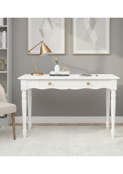 110 cm Masif Beyaz Tornalı Çalışma Masası