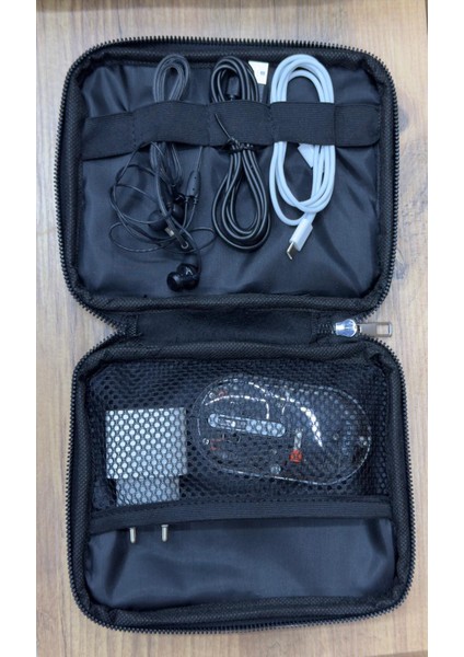 Kahverengi Şarj Aleti Kulaklık Çantası - Teknoloji Makyaj Organizer Düzenleyici Seyahat Mini Yazıcı indirimleri