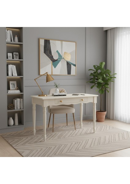 100 cm Masif Krem Tornalı Çalışma Masası