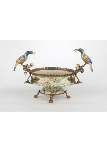 Yeşil Kuş Figürlü Dek Kase 45X30CM