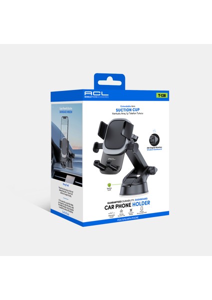 T-28 Premium Safe-In Series™ Vantuzlu & Teleskopik Araç Içi Telefon Tutucu – Evrensel (53-96 Mm), 360° Döner fiyatları