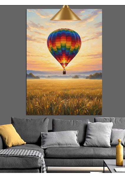 Sıcak Hava Balonu ve Gün Batımı Dekoratif Kanvas - Mdf Ahşap Tablo
