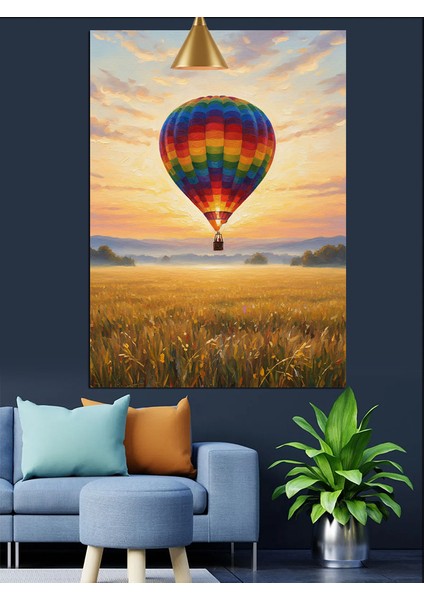 Sıcak Hava Balonu ve Gün Batımı Dekoratif Kanvas - Mdf Ahşap Tablo fırsatları