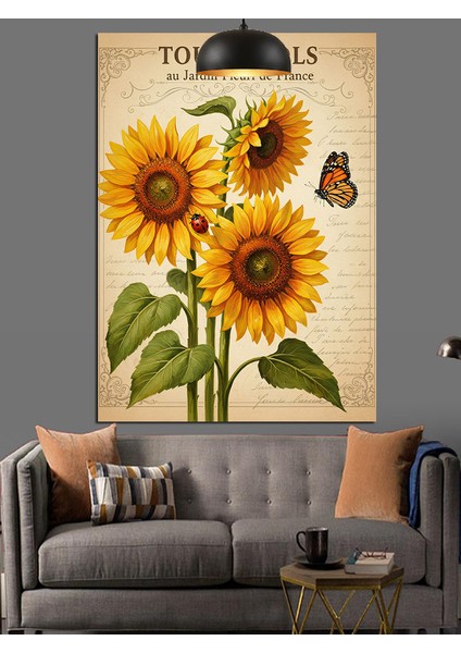 Büyük Ayçiçeği Afişi Sanatsal Dekoratif Kanvas - Mdf Ahşap Tablo