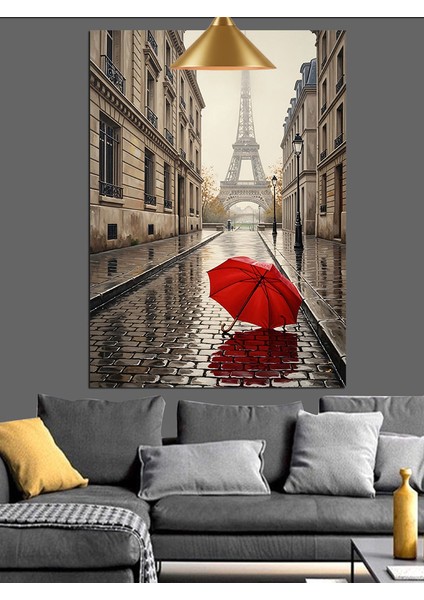 Eyfel Kulesi Paris Kırmızı Şemsiye Dekoratif Kanvas - Mdf Ahşap Tablo fiyatları