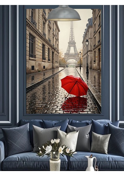 Eyfel Kulesi Paris Kırmızı Şemsiye Dekoratif Kanvas - Mdf Ahşap Tablo modelleri