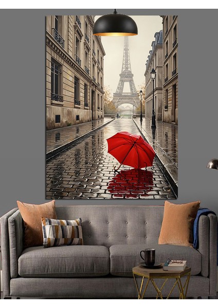 Eyfel Kulesi Paris Kırmızı Şemsiye Dekoratif Kanvas - Mdf Ahşap Tablo fırsatları