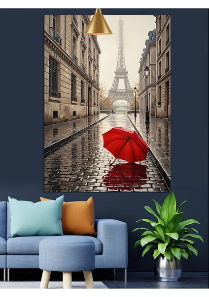 Eyfel Kulesi Paris Kırmızı Şemsiye Dekoratif Kanvas - Mdf Ahşap Tablo indirimleri