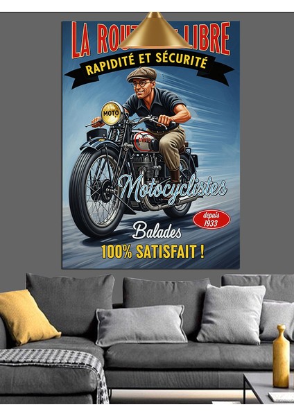 Motorcu Adam Klasik Motor Afişi Dekoratif Kanvas - Mdf Ahşap Tablo fiyatları