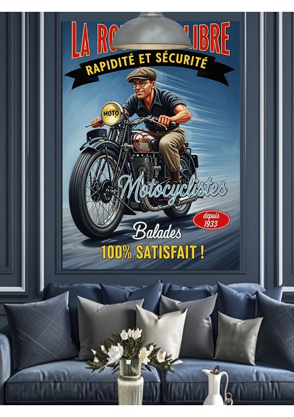 Motorcu Adam Klasik Motor Afişi Dekoratif Kanvas - Mdf Ahşap Tablo modelleri