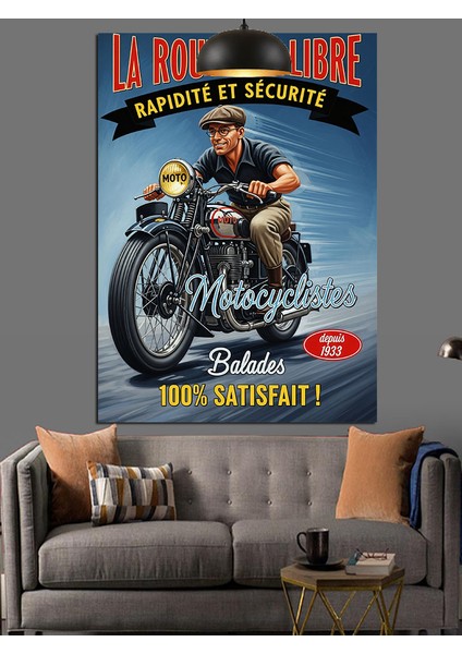 Motorcu Adam Klasik Motor Afişi Dekoratif Kanvas - Mdf Ahşap Tablo fırsatları