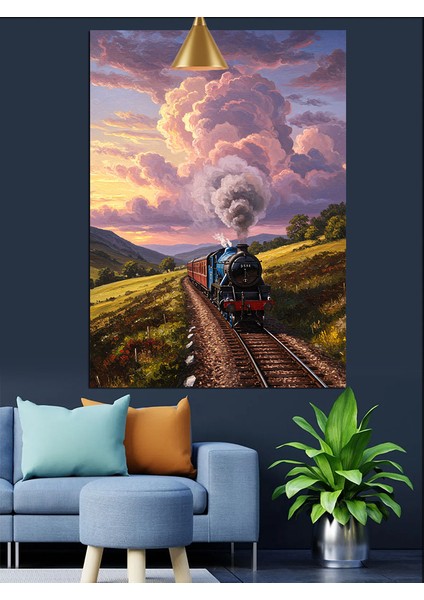 Dağ Yolunda Kara Tren Yolculuğu Dekoratif Kanvas - Mdf Ahşap Tablo
