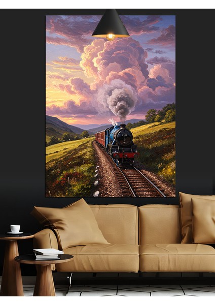 Dağ Yolunda Kara Tren Yolculuğu Dekoratif Kanvas - Mdf Ahşap Tablo fiyatları