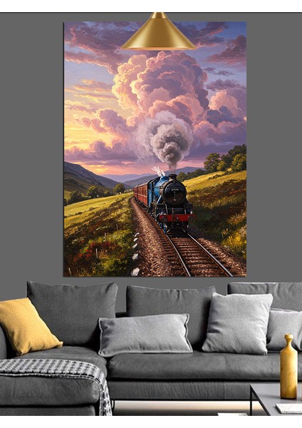 Dağ Yolunda Kara Tren Yolculuğu Dekoratif Kanvas - Mdf Ahşap Tablo modelleri