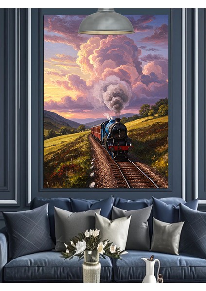 Dağ Yolunda Kara Tren Yolculuğu Dekoratif Kanvas - Mdf Ahşap Tablo fırsatları