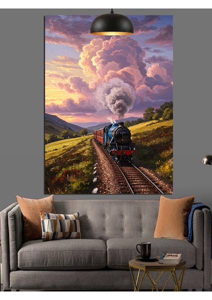 Dağ Yolunda Kara Tren Yolculuğu Dekoratif Kanvas - Mdf Ahşap Tablo indirimleri