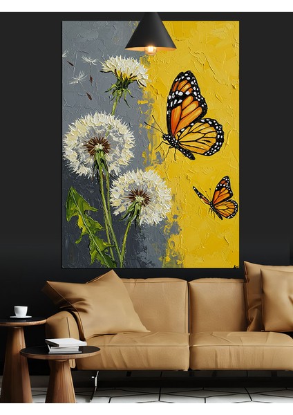 Kelebekler ve Papatyalar Baharı Dekoratif Kanvas - Mdf Ahşap Tablo