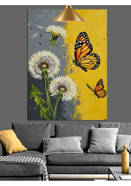 Kelebekler ve Papatyalar Baharı Dekoratif Kanvas - Mdf Ahşap Tablo fiyatları
