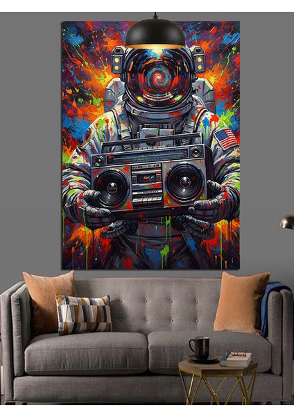 Kaset Çalar Taşıyan Astronot Dekoratif Kanvas - Mdf Ahşap Tablo fiyatları