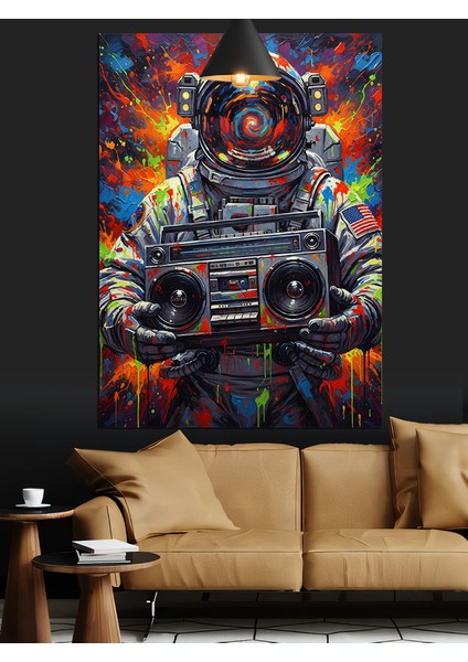 Kaset Çalar Taşıyan Astronot Dekoratif Kanvas - Mdf Ahşap Tablo fırsatları
