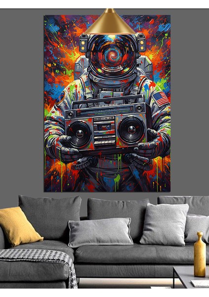 Kaset Çalar Taşıyan Astronot Dekoratif Kanvas - Mdf Ahşap Tablo indirimleri