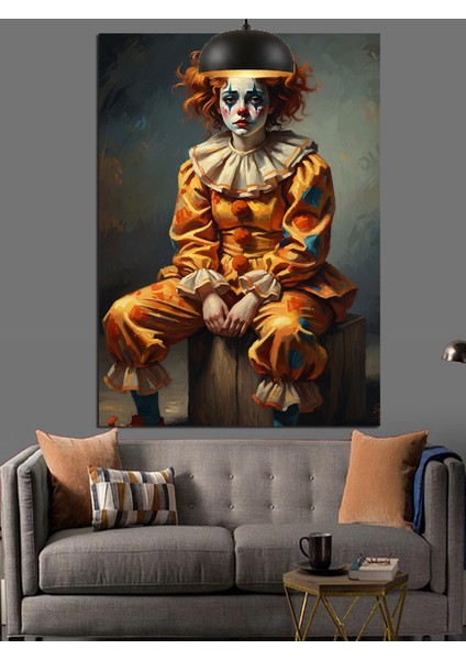 Turuncu Saçlı Kadın Palyaço Dekoratif Kanvas - Mdf Ahşap Tablo