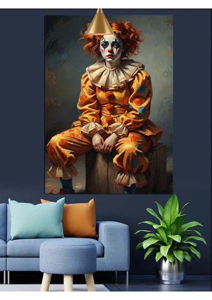 Turuncu Saçlı Kadın Palyaço Dekoratif Kanvas - Mdf Ahşap Tablo fiyatları