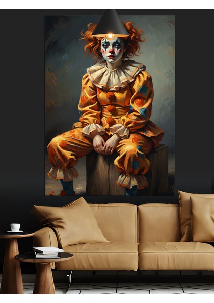 Turuncu Saçlı Kadın Palyaço Dekoratif Kanvas - Mdf Ahşap Tablo modelleri