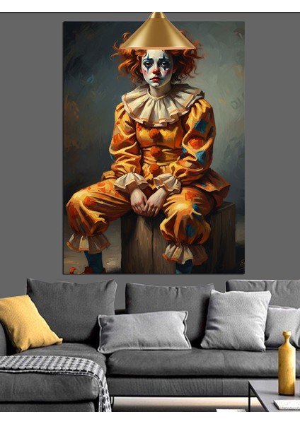 Turuncu Saçlı Kadın Palyaço Dekoratif Kanvas - Mdf Ahşap Tablo fırsatları