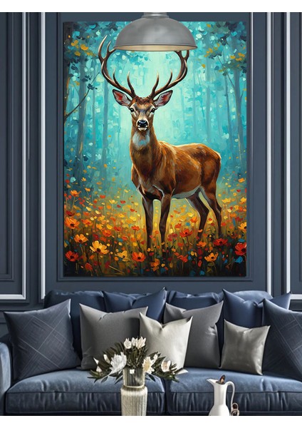 Ormanda Gelincikler Içindeki Boynuzlu Geyik Dekoratif Kanvas - Mdf Ahşap Tablo modelleri