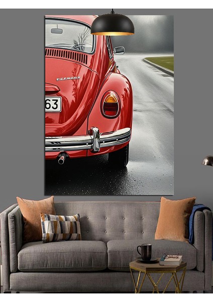Kırmızı Araba Yolculuk Manzara Dekoratif Kanvas - Mdf Ahşap Tablo