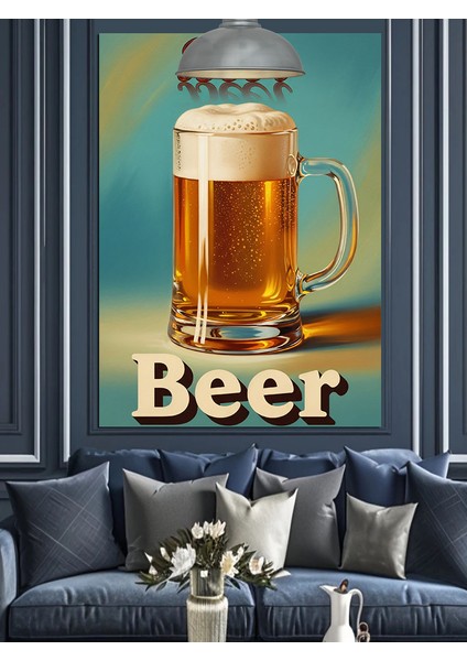 Köpüklü Bira Bardağı Reklam Afişi Dekoratif Kanvas - Mdf Ahşap Tablo fiyatları