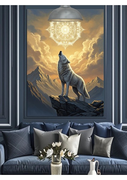 Kurt Uluma Ay Gece Dekoratif Kanvas - Mdf Ahşap Tablo