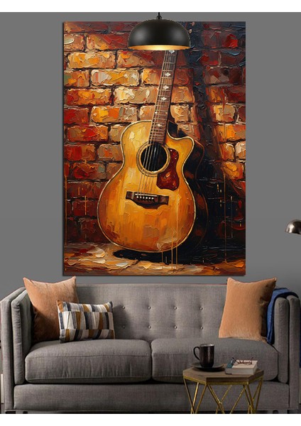 Gitar Duvar Eski Rustik Dekoratif Kanvas - Mdf Ahşap Tablo