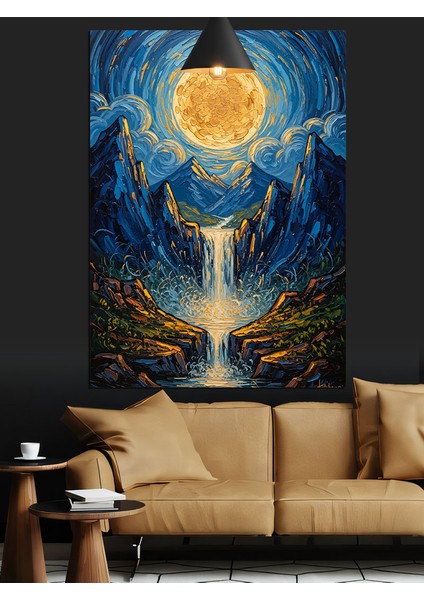 Ay ve Orman Manzarası Mavi Dekoratif Kanvas - Mdf Ahşap Tablo fırsatları