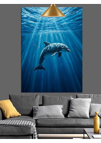 Yunus Balık Denizaltı Mavi Dekoratif Kanvas - Mdf Ahşap Tablo