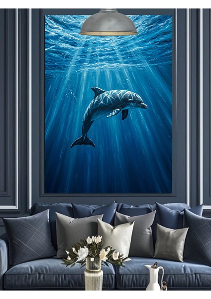 Yunus Balık Denizaltı Mavi Dekoratif Kanvas - Mdf Ahşap Tablo fiyatları
