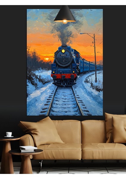 Kar,tren ,demir Yolu ve Gün Batımı Dekoratif Kanvas - Mdf Ahşap Tablo fiyatları