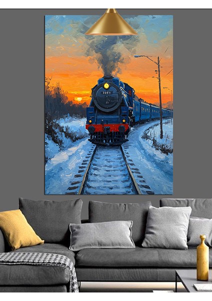 Kar,tren ,demir Yolu ve Gün Batımı Dekoratif Kanvas - Mdf Ahşap Tablo modelleri