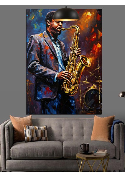 Saksofoncu Adam Klasik Caz Müzik Dekoratif Kanvas - Mdf Ahşap Tablo