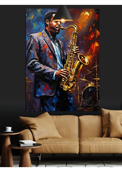 Saksofoncu Adam Klasik Caz Müzik Dekoratif Kanvas - Mdf Ahşap Tablo modelleri