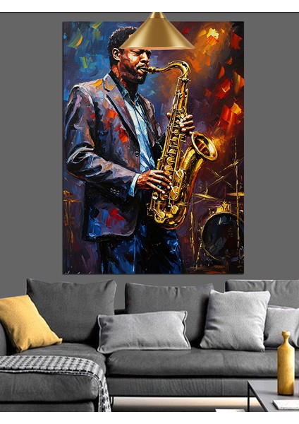 Saksofoncu Adam Klasik Caz Müzik Dekoratif Kanvas - Mdf Ahşap Tablo fırsatları