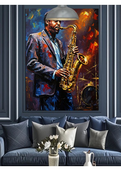 Saksofoncu Adam Klasik Caz Müzik Dekoratif Kanvas - Mdf Ahşap Tablo indirimleri