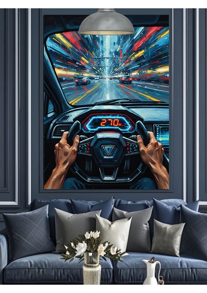 Hız Direksiyon Spor Araba Dekoratif Kanvas - Mdf Ahşap Tablo